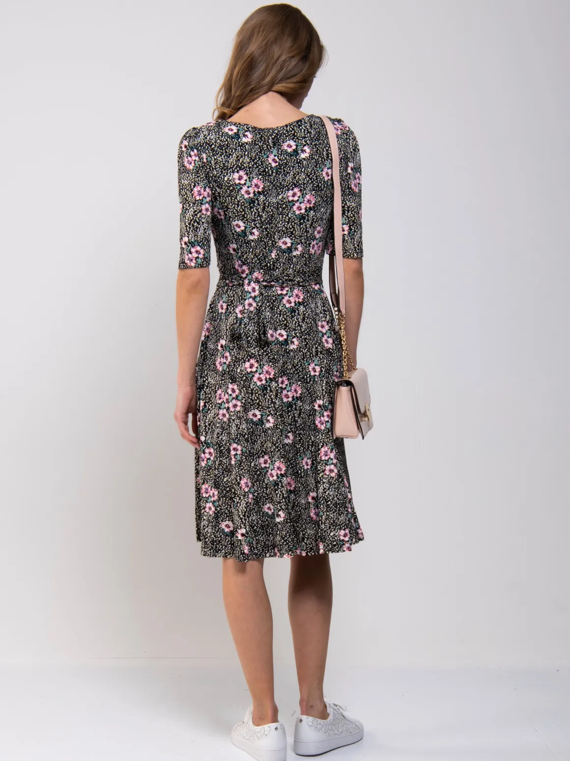 Scoop Neck Swing Jersey Dress, Floral Multi