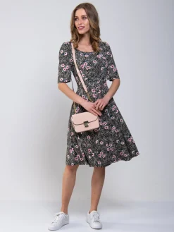 Scoop Neck Swing Jersey Dress, Floral Multi