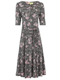 Scoop Neck Swing Jersey Dress, Floral Multi