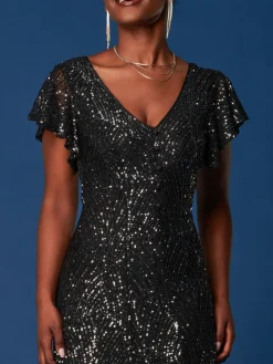 Sequin Fit & Flare Maxi Dress, Black