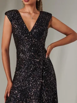 Sequin Ruffle Hem Maxi Dress, Navy Multi