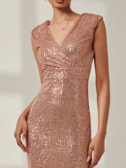 Sequin Sleeveless Hourglass Dress, Rose Gold