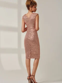 Sequin Sleeveless Hourglass Dress, Rose Gold