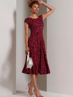 Shanaz Cap Sleeve Midi Dress, Pink Animal