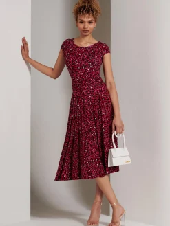 Shanaz Cap Sleeve Midi Dress, Pink Animal