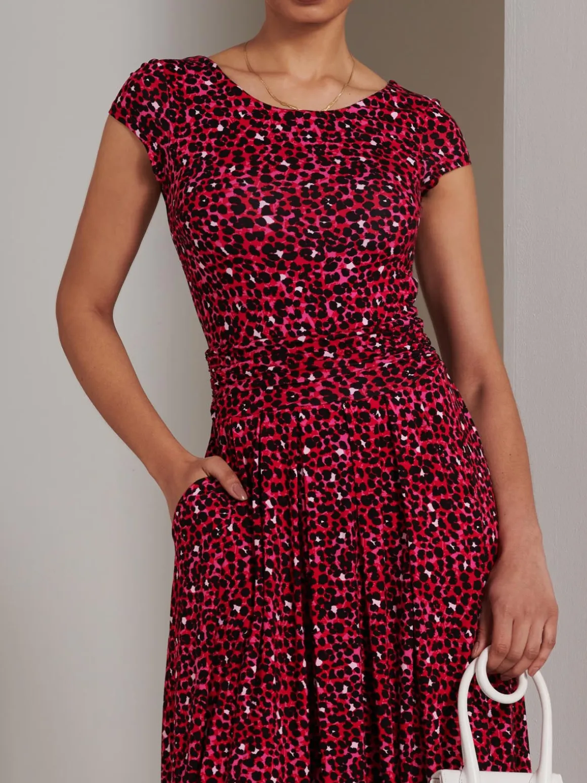 Shanaz Cap Sleeve Midi Dress, Pink Animal