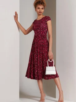 Shanaz Cap Sleeve Midi Dress, Pink Animal
