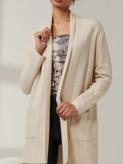 Shawl Collar Check Knit Cardigan, Beige Heather