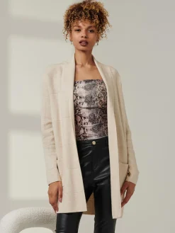 Shawl Collar Check Knit Cardigan, Beige Heather
