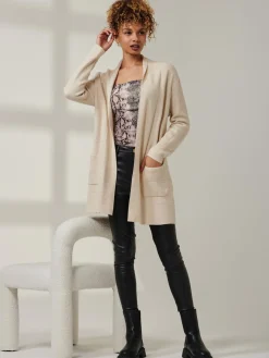Shawl Collar Check Knit Cardigan, Beige Heather