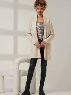 Shawl Collar Check Knit Cardigan, Beige Heather