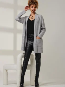 Shawl Collar Check Knit Cardigan, Grey Heather