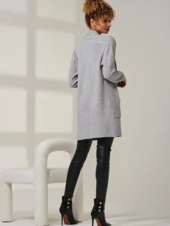 Shawl Collar Check Knit Cardigan, Grey Heather