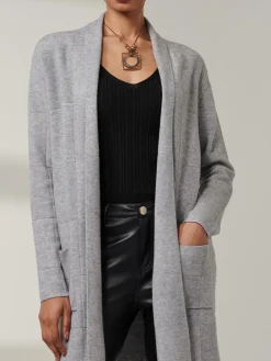 Shawl Collar Check Knit Cardigan, Grey Heather