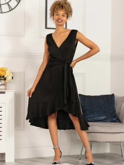 Sherlyn Wrap Flounce Hem Dress, Black