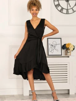 Sherlyn Wrap Flounce Hem Dress, Black