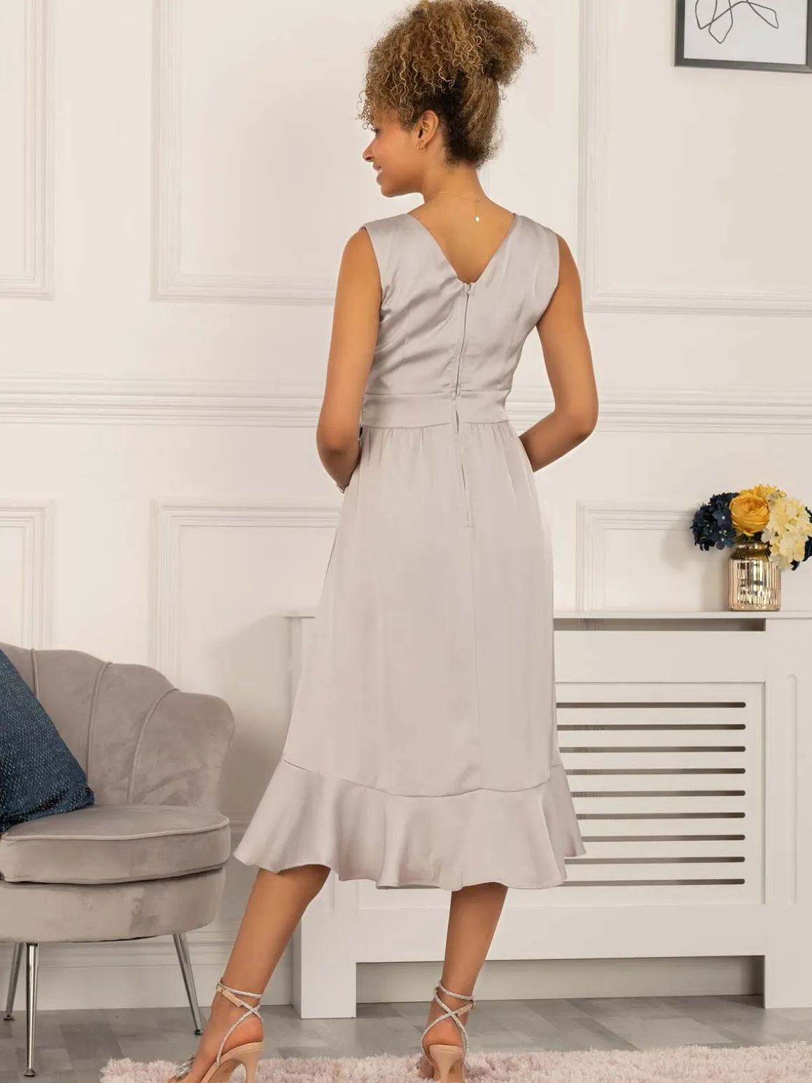 Sherlyn Wrap Flounce Hem Dress, Silver