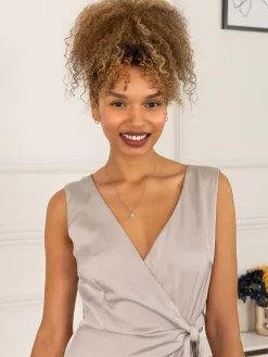 Sherlyn Wrap Flounce Hem Dress, Silver