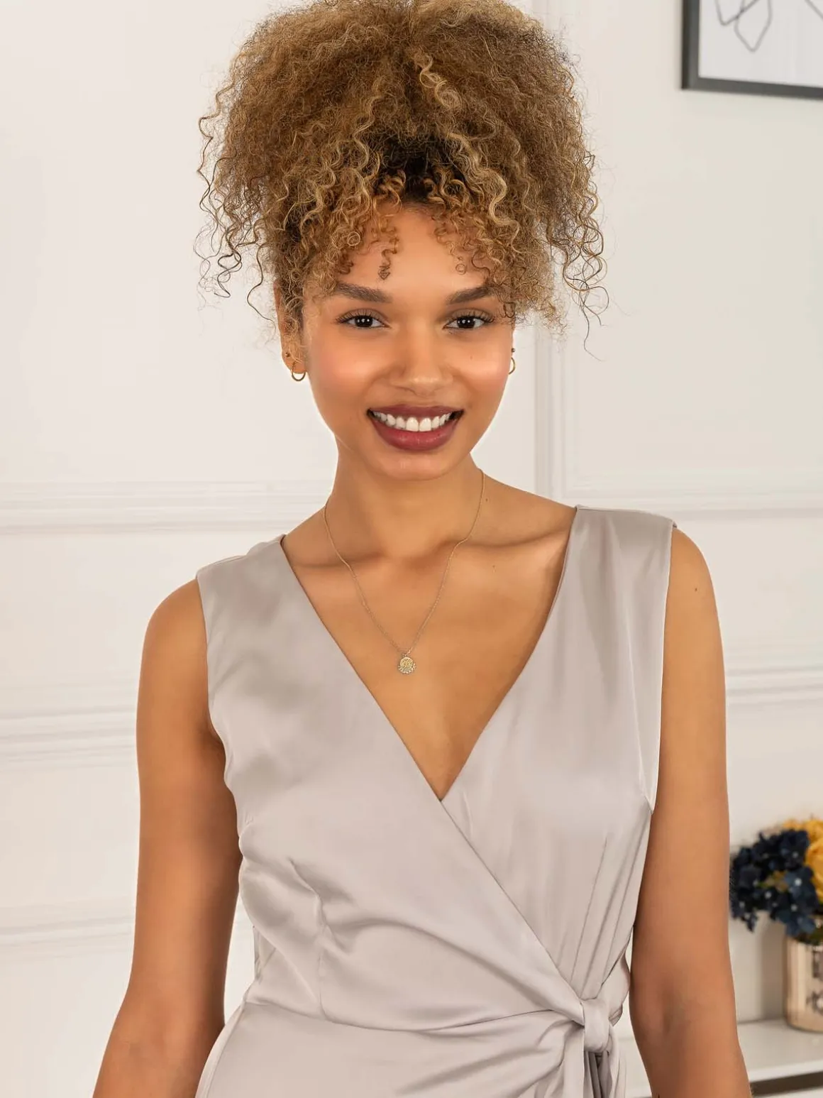 Sherlyn Wrap Flounce Hem Dress, Silver