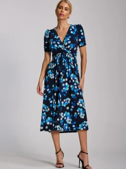 Short Sleeve Printed Jersey Midi Dress, Blue Spot