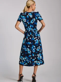 Short Sleeve Printed Jersey Midi Dress, Blue Spot