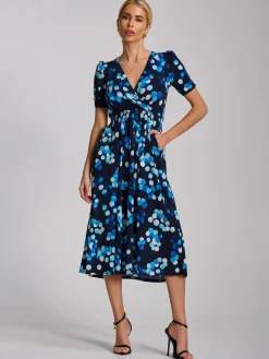 Short Sleeve Printed Jersey Midi Dress, Blue Spot