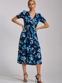 Short Sleeve Printed Jersey Midi Dress, Blue Spot
