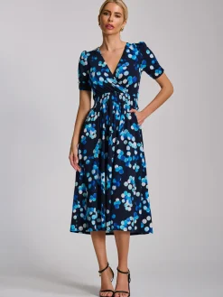 Short Sleeve Printed Jersey Midi Dress, Blue Spot