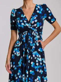 Short Sleeve Printed Jersey Midi Dress, Blue Spot