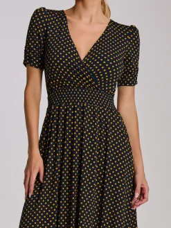 Short Sleeve Printed Jersey Midi Dress, Navy Polka Dot