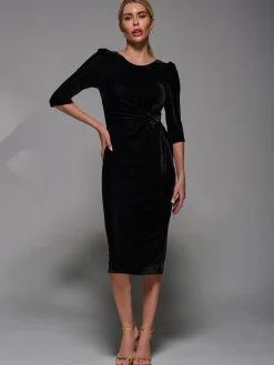 Side Tie Velvet Bodycon Dress, Black