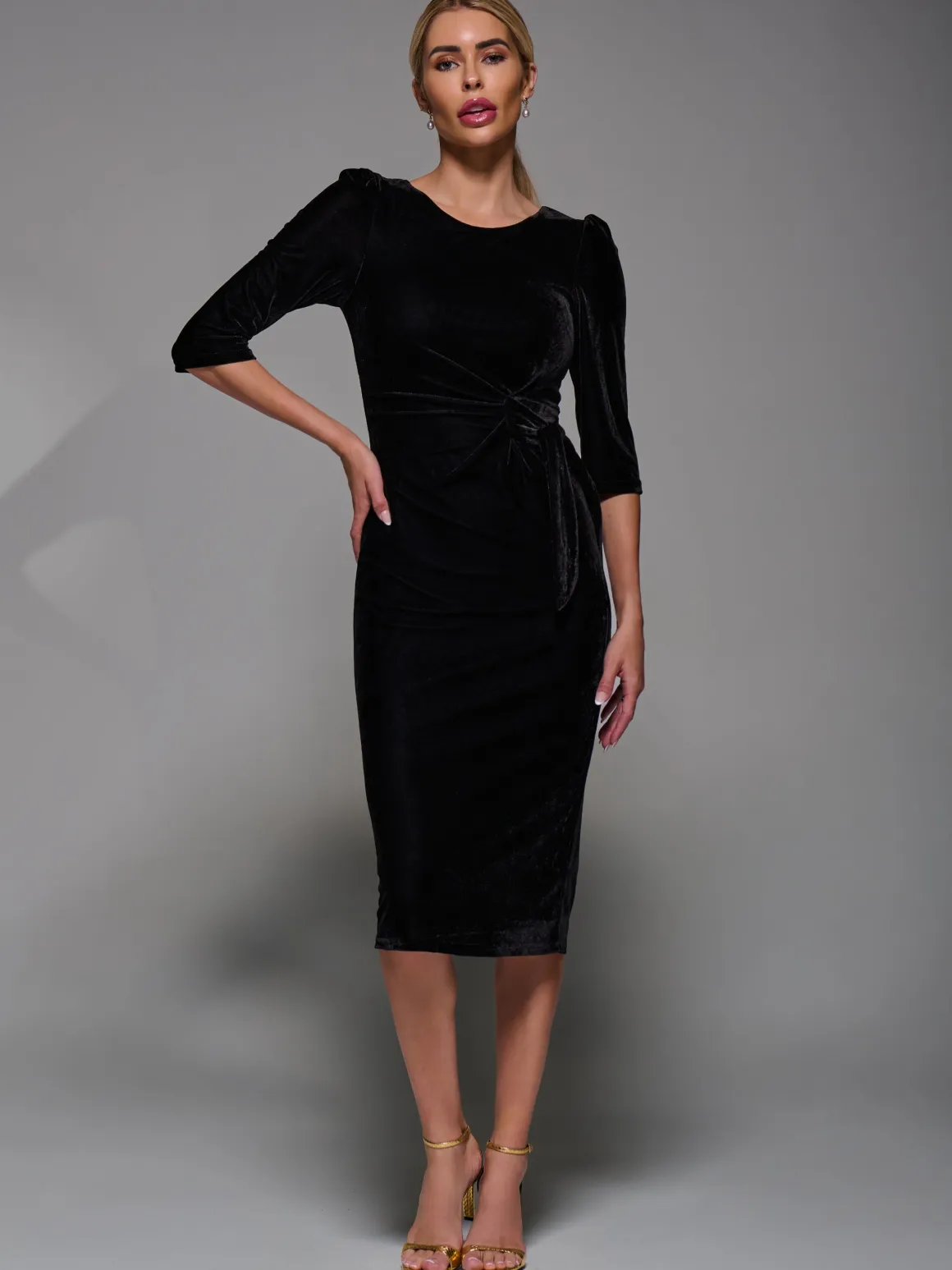 Side Tie Velvet Bodycon Dress, Black