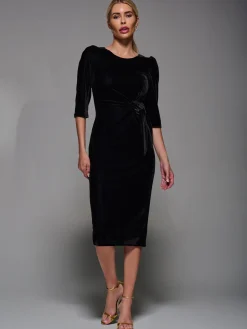 Side Tie Velvet Bodycon Dress, Black
