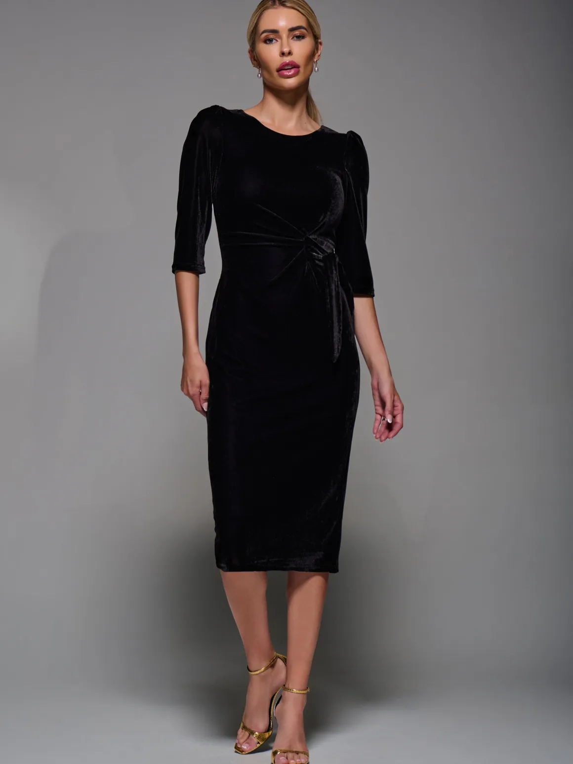 Side Tie Velvet Bodycon Dress, Black