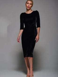 Side Tie Velvet Bodycon Dress, Black