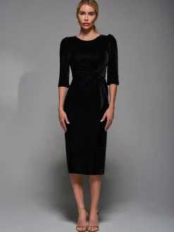 Side Tie Velvet Bodycon Dress, Black