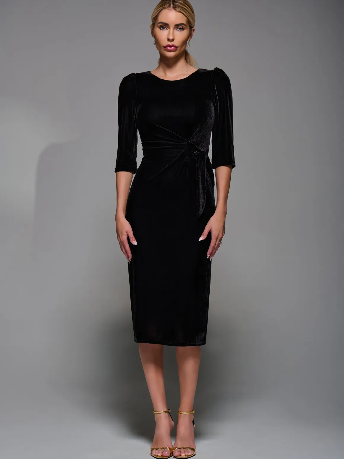 Side Tie Velvet Bodycon Dress, Black