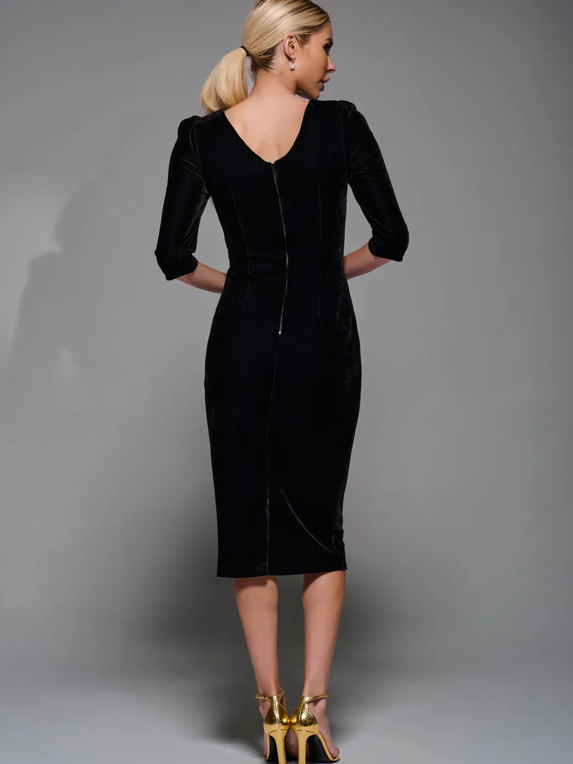 Side Tie Velvet Bodycon Dress, Black