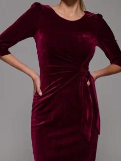 Side Tie Velvet Bodycon Dress, Burgundy