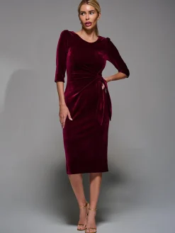 Side Tie Velvet Bodycon Dress, Burgundy
