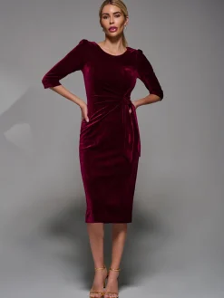 Side Tie Velvet Bodycon Dress, Burgundy
