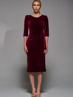 Side Tie Velvet Bodycon Dress, Burgundy