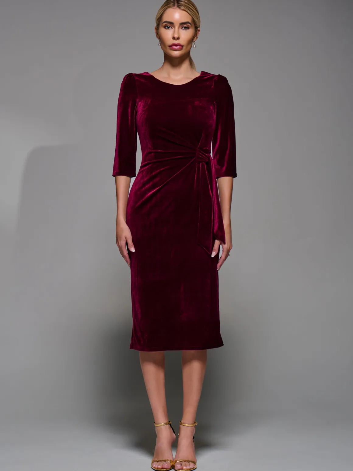 Side Tie Velvet Bodycon Dress, Burgundy