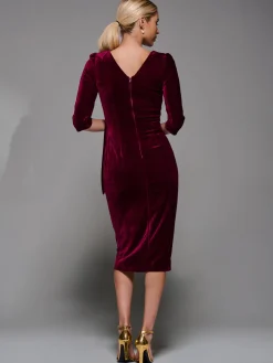 Side Tie Velvet Bodycon Dress, Burgundy