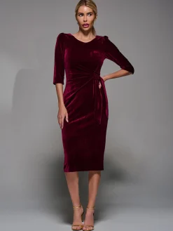 Side Tie Velvet Bodycon Dress, Burgundy