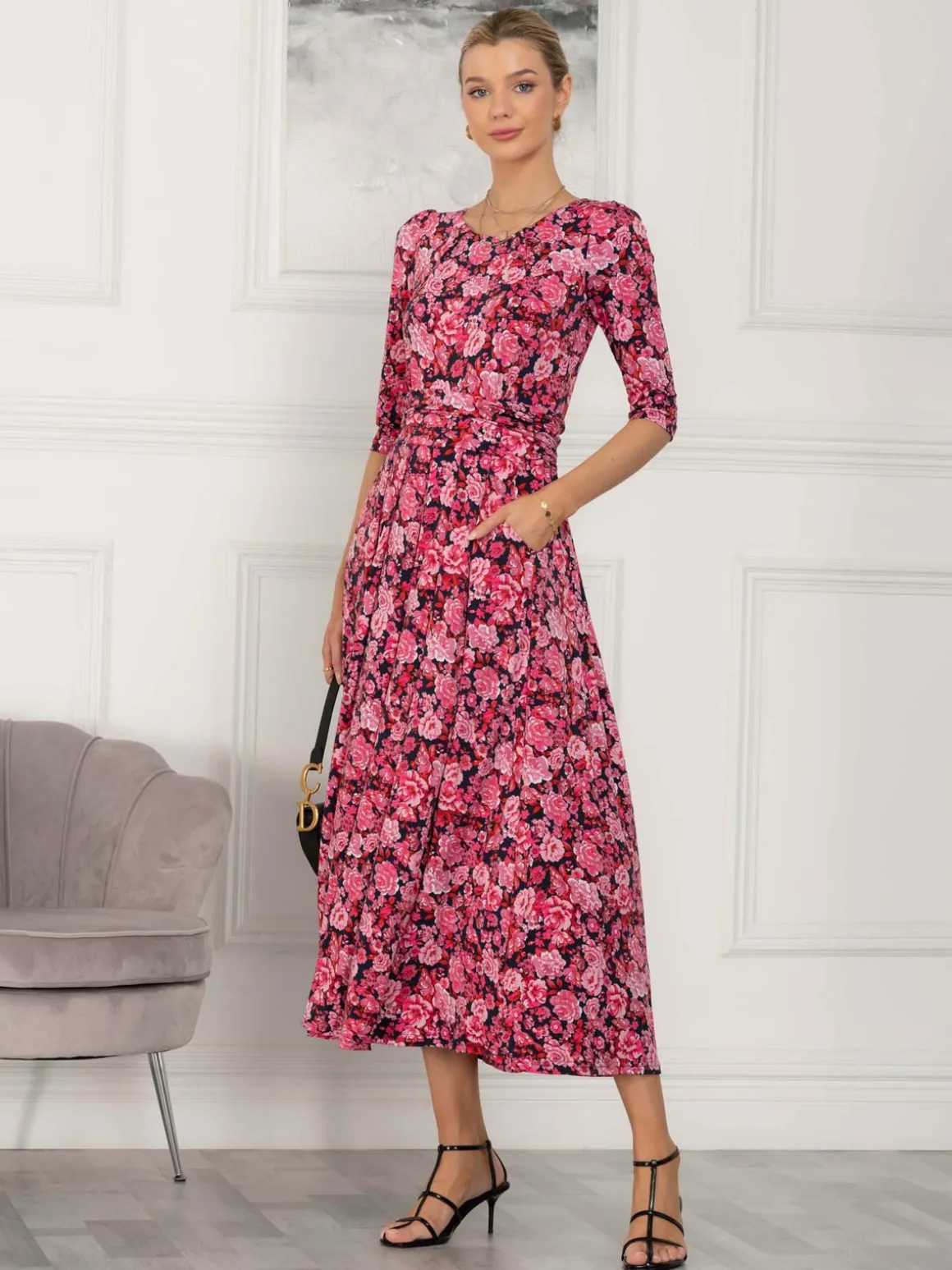 Sienna 3/4 Sleeve Maxi Dress, Floral Multi