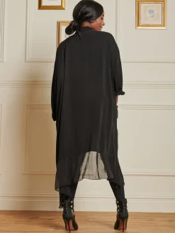 Silk Trim Tunic Maxi Dress, Black