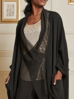Silk Trim Tunic Maxi Dress, Black
