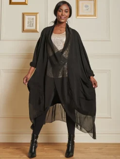 Silk Trim Tunic Maxi Dress, Black