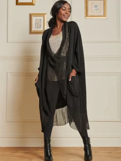 Silk Trim Tunic Maxi Dress, Black